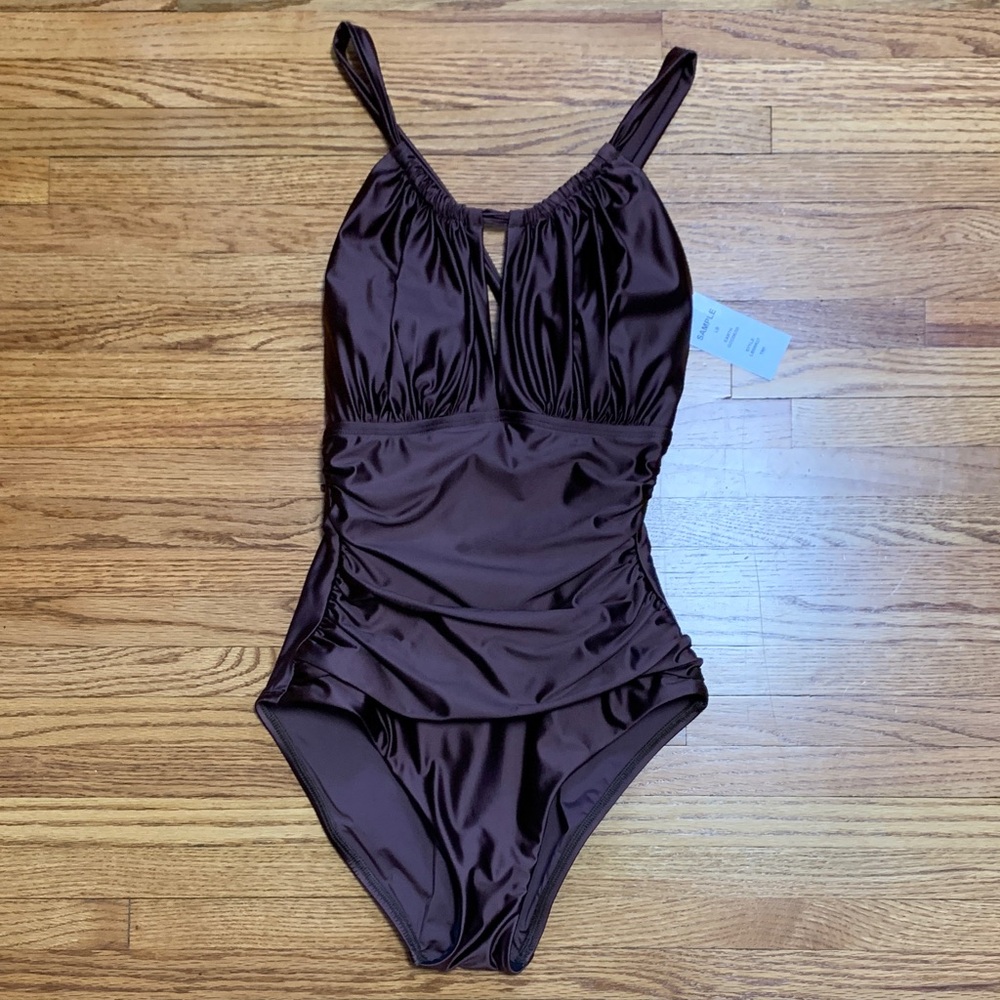 La Blanca swimsuit - earth goddess truffle keyhole one piece, brown high neck